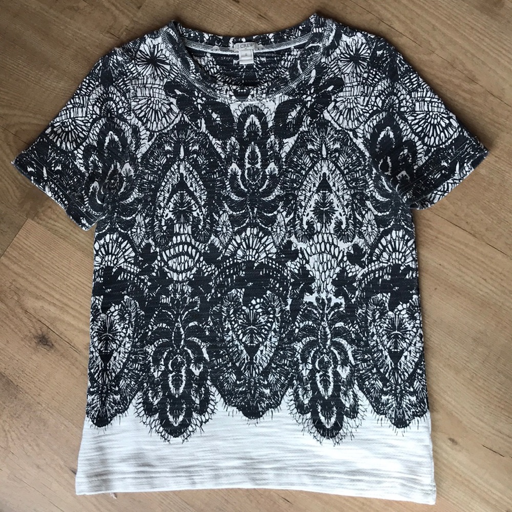 J Crew Lace Print Short Sleeve French Terry Top SM